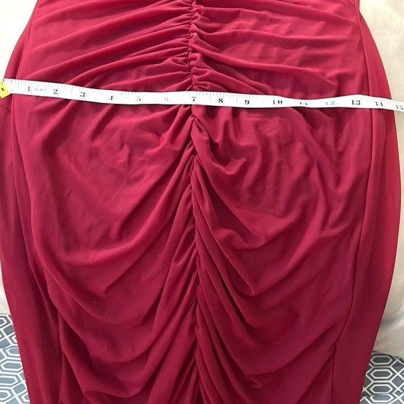 NWT FASHION NOVA, Don't Ruche Me Mesh Gown, Burgundy Wine, Instantly Slimming,L - Picture 14 of 16